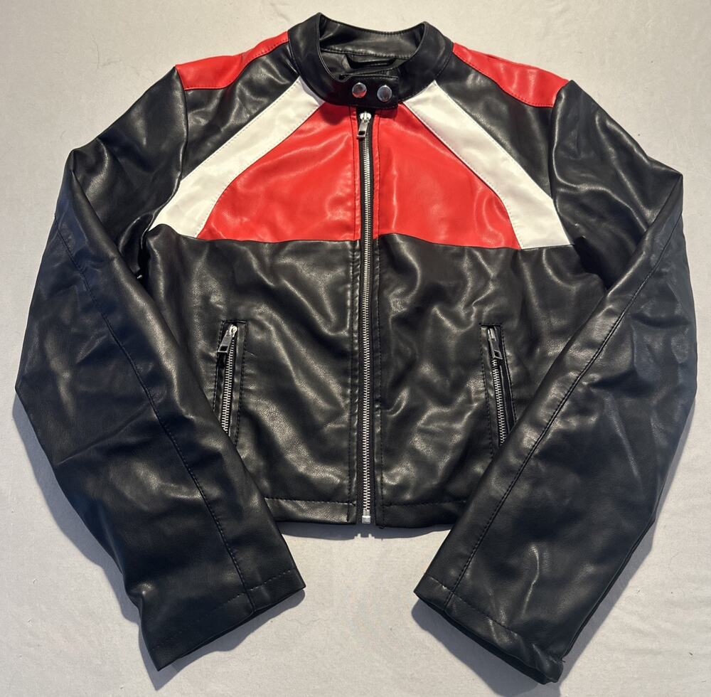 New Look Women's Faux Leather Jacket Size Medium Moto Biker Full Zip Lined